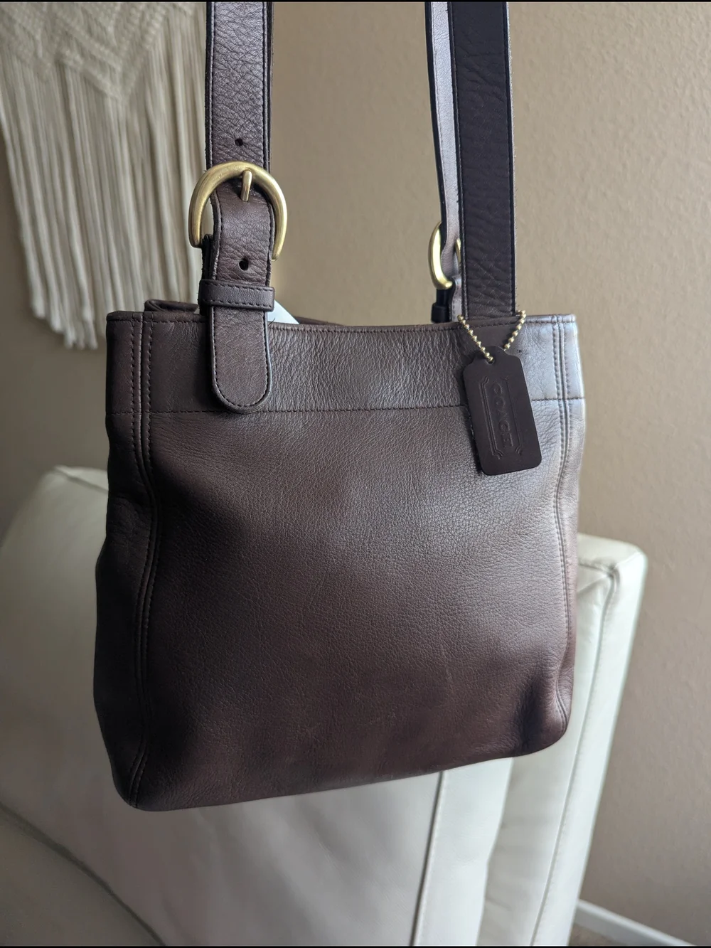 Coach Chocolate Brown Leather Shoulder Bag with Gold-Tone Hardware